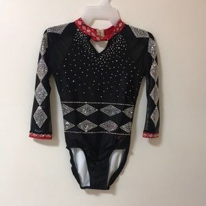Ozone Black and Red Competition Leotard with Rhinestones Sparkly